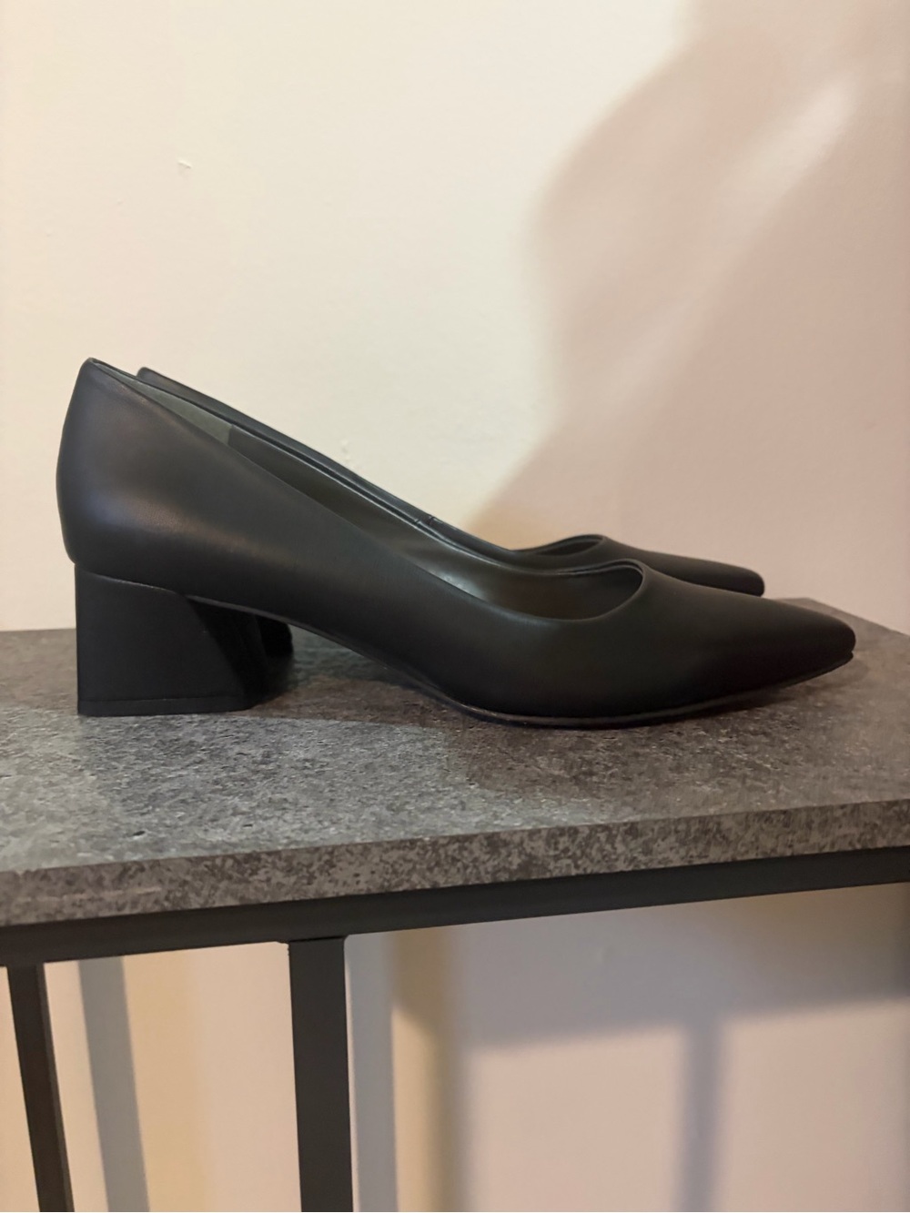 Franco Sarto Black Leather Pointed-Toe Mid Heel Pumps - Picture 4 of 8